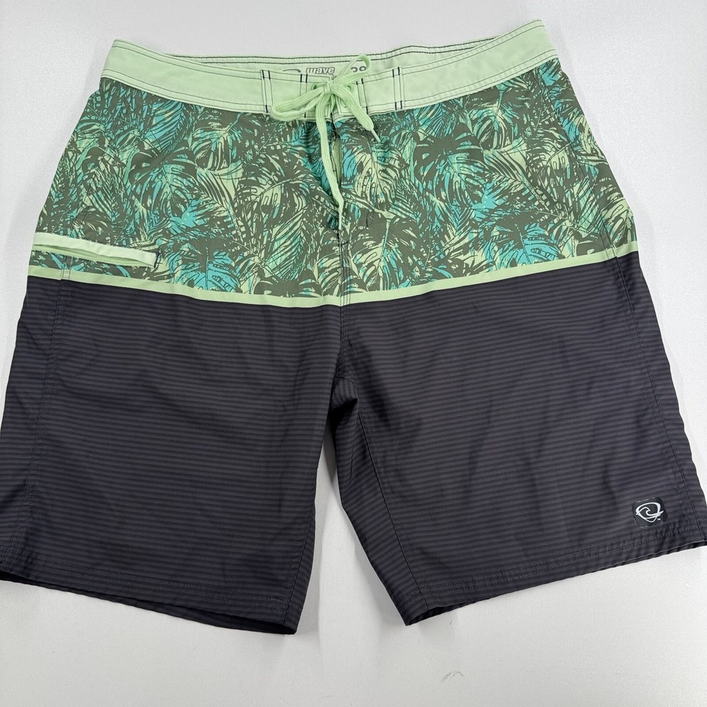 Wave Zone Swim Trunks Board Shorts MENS Gray Green Palm Leaves SIZE 38